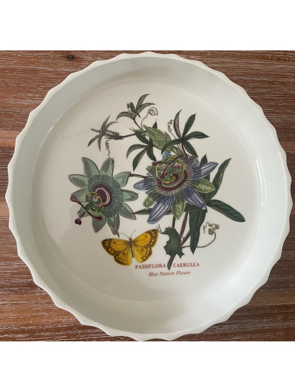 Vtg Portmeiron Botanic Garden Quiche Pie Dish 9.5” Scalloped Blue Passion Flower